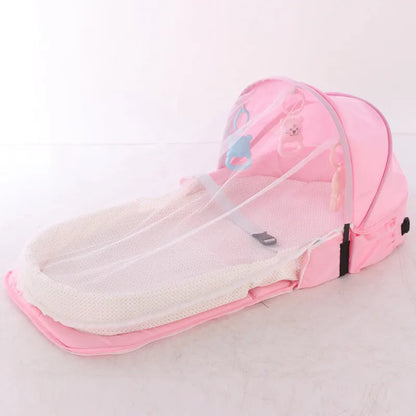 Portable foldable baby bed with mosquito net, cotton linen fabric, unfolded 88x45x12.5cm