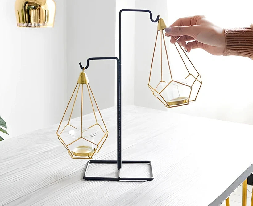 Geometric wrought iron candle holder in choice of 10 colours for home wall or table decoration