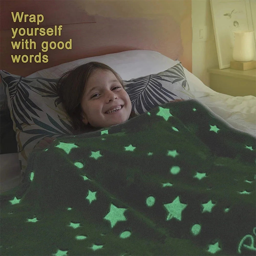 Glowing polyester wool blanket with stars and moons pattern for nighttime comfort