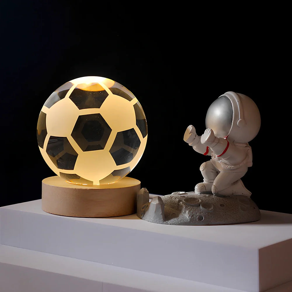 Cosmos Series 8cm crystal ball night light on wooden base with astronaut pusher projecting Milky Way pattern