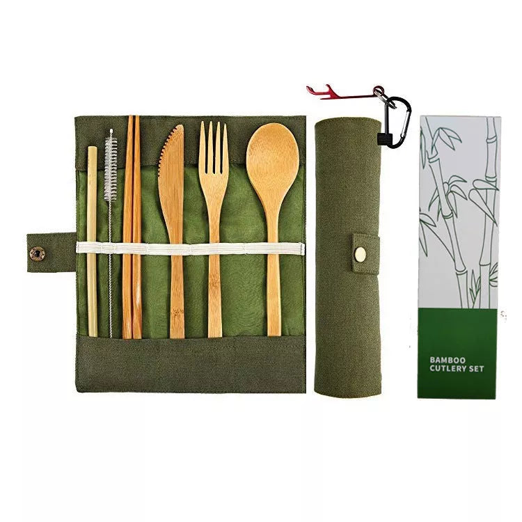 Bamboo straw set with utensils and cleaning brush for sustainable dining