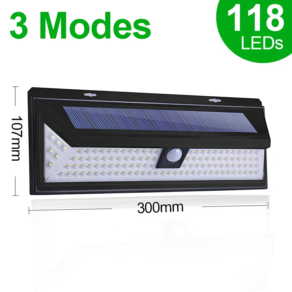 Solar sensor light in black ABS plastic with 20 LEDs and infrared motion detection, package 130x102x55mm