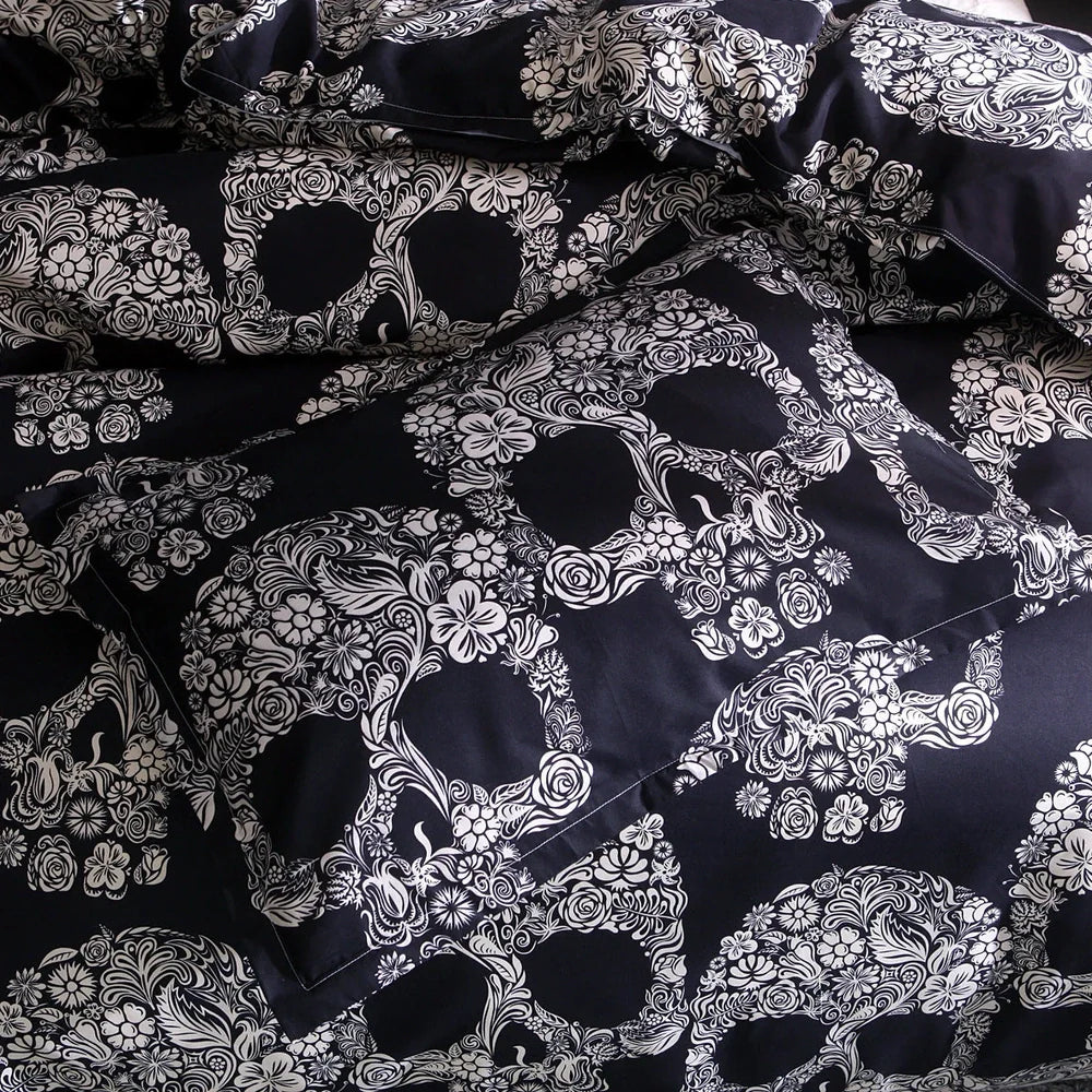 Skull pattern quilt cover set with reactive dye technology on 100% polyester fabric