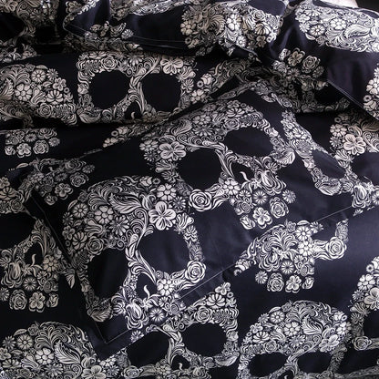 Skull pattern quilt cover set with reactive dye technology on 100% polyester fabric