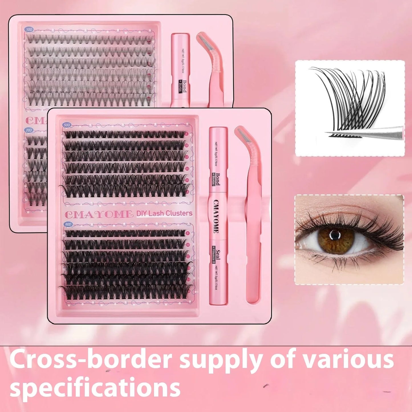 DIY single cluster false eyelashes showing individual artificial fibre clusters for custom placement