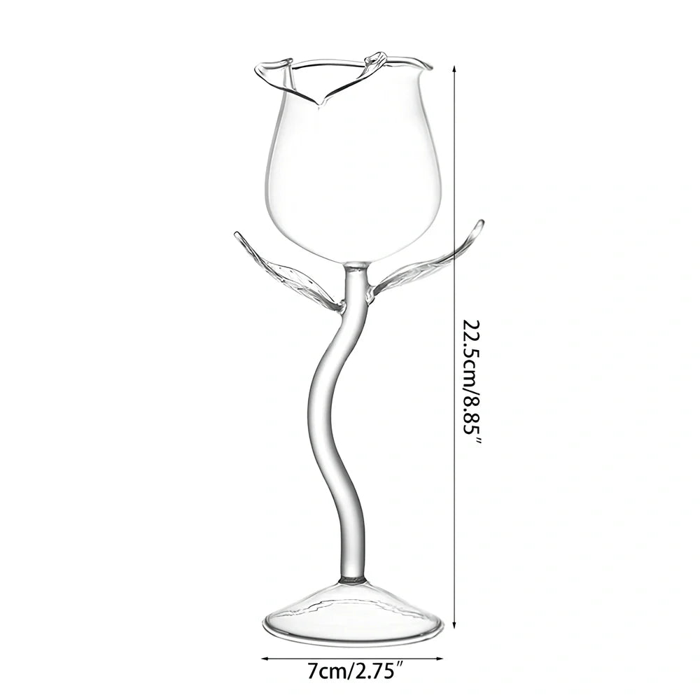 Rose flower shaped wine glass with 100ml capacity in mushroom colour showing stem and measured indicators