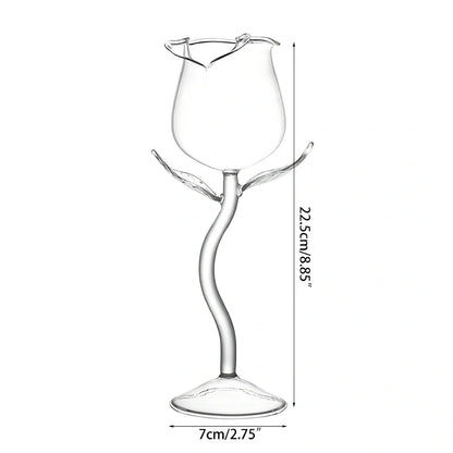 Rose flower shaped wine glass with 100ml capacity in mushroom colour showing stem and measured indicators