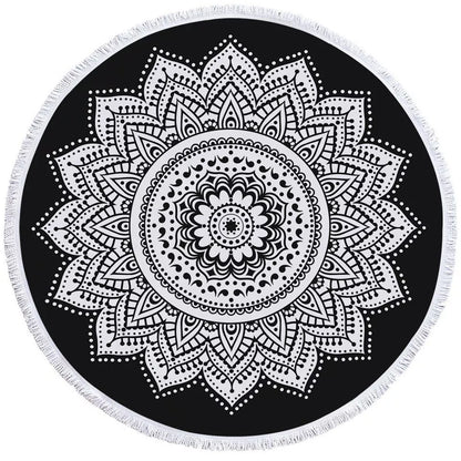Round printed polyester towel mat for beach, yoga, and home decor with vibrant 3D patterns