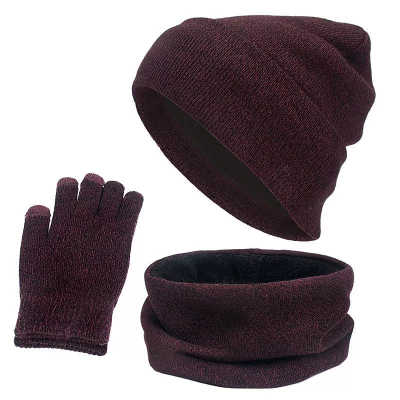 Wool touch screen gloves with scarf and hat set for cold weather