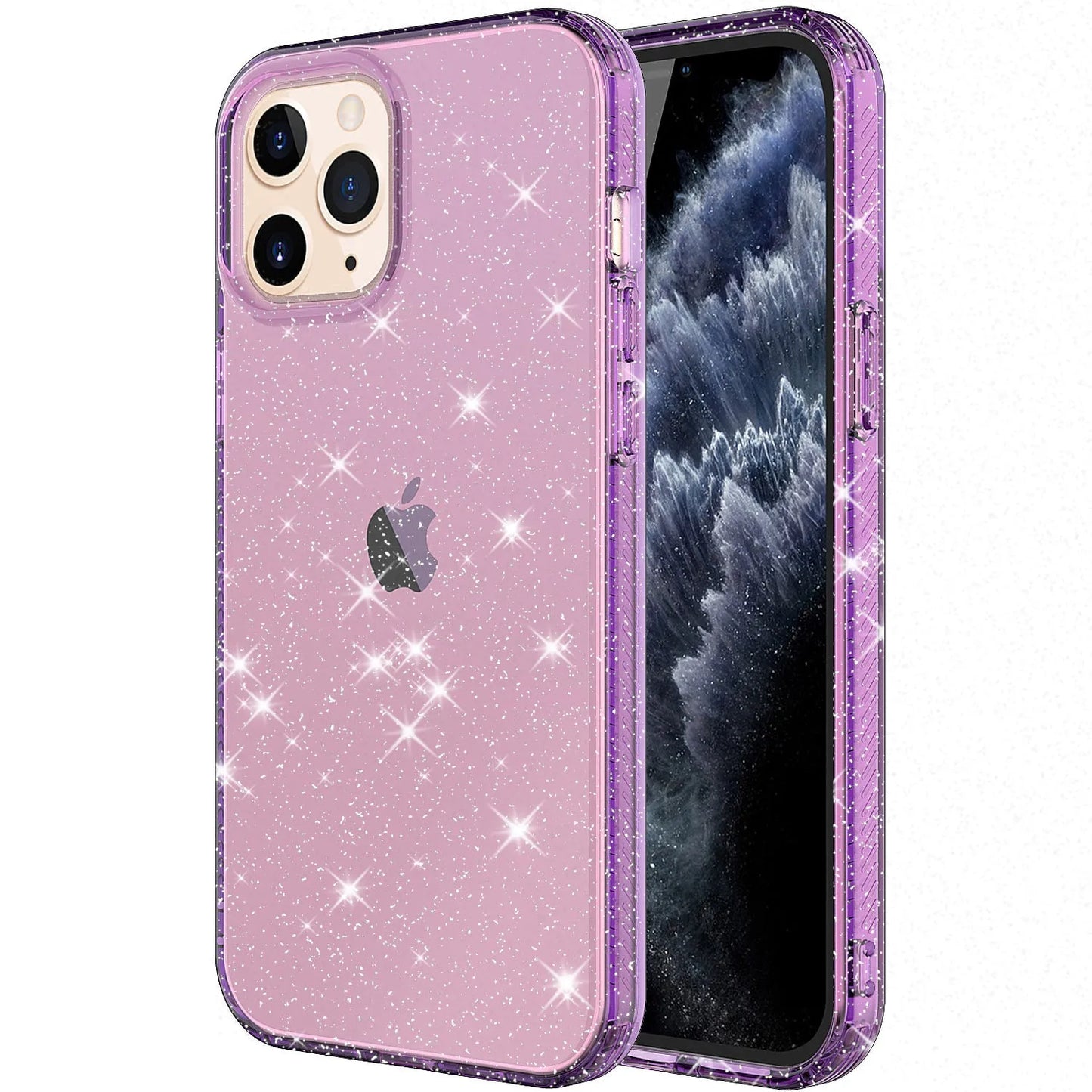 Glitter transparent TPU phone case for iPhone 12 Pro Max in pink, black, purple and clear colours