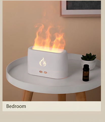 White flame humidifier aroma diffuser measuring 171mm tall with 230ml water tank capacity on wooden surface