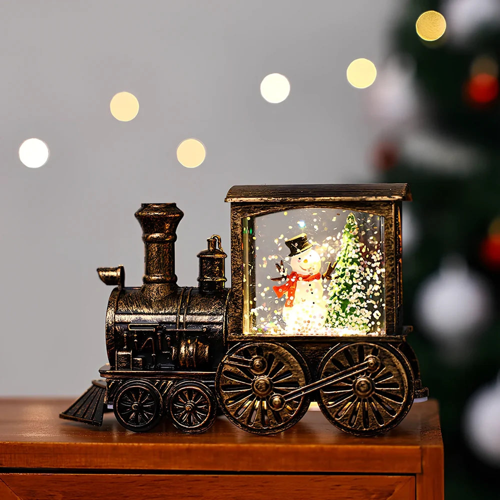 Christmas train night lamp with tree design measuring 13x5x8.8cm in painted or brushed gold finish