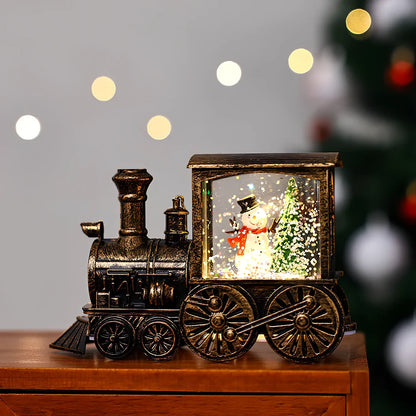 Christmas train night lamp with tree design measuring 13x5x8.8cm in painted or brushed gold finish