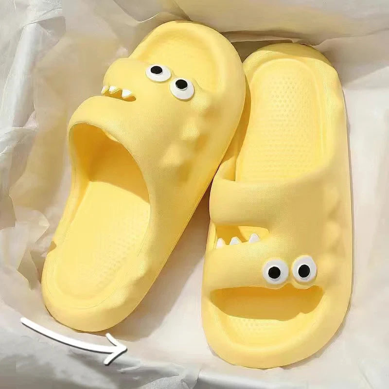 Cartoon-themed PVC slippers with non-slip thick soles in various colors