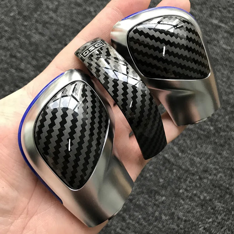 Carbon fibre DSG gear knob side cover with chrome matt finish and leather trim