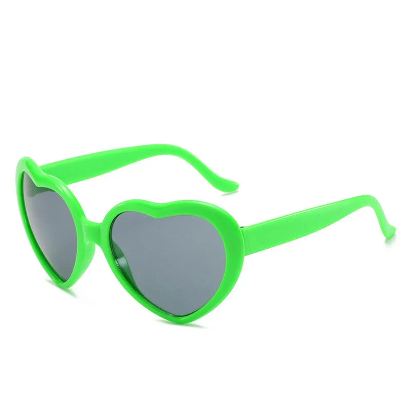Stylish heart-shaped lighting sunglasses with a plastic frame and resin lenses, creating a mesmerizing effect for romantic occasions