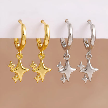 Small star-shaped copper earrings for women in gold or silver, supplied as one pair