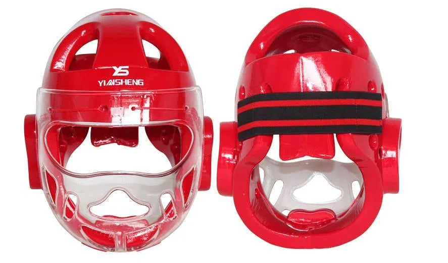Karate helmet protective headgear in blue, red or white colours for boxing training