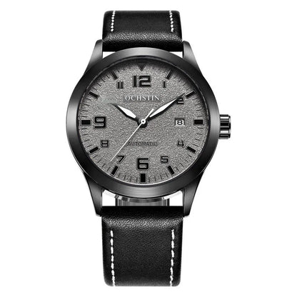 Casual business retro leather automatic mechanical watch with 12mm thickness on wrist, showing colour options