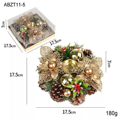 Christmas candlestick wreath with artificial pinecones and fake leaves for holiday decor