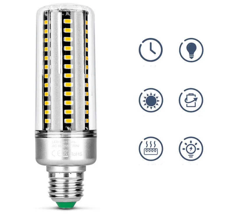 25W aluminium LED corn lamp with E27 base shown next to a tape measure indicating 160mm height