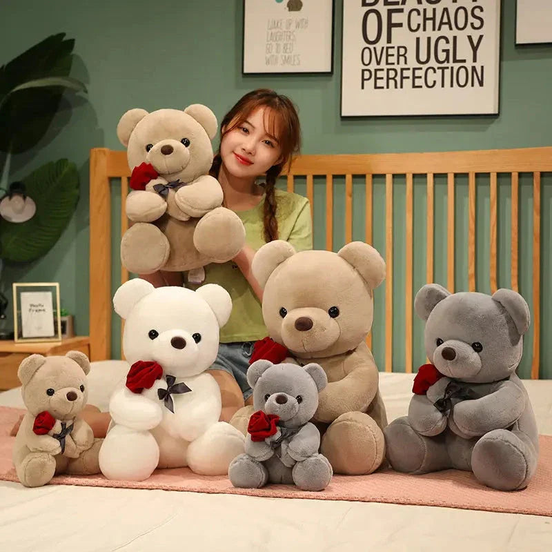 Soft, plush teddy bear-shaped pillow in brown, beige, and grey colors, perfect for cuddling and relaxation