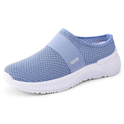 Women's breathable mesh casual shoes in beige, flat heel, round toe, PVC sole, sizes 36-43.