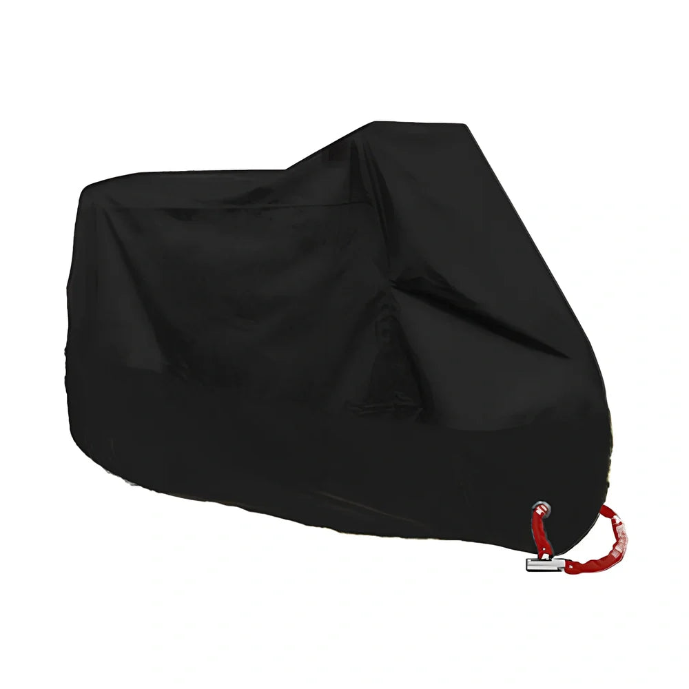 Silver coated motorbike cover showing colour blocking design on black background