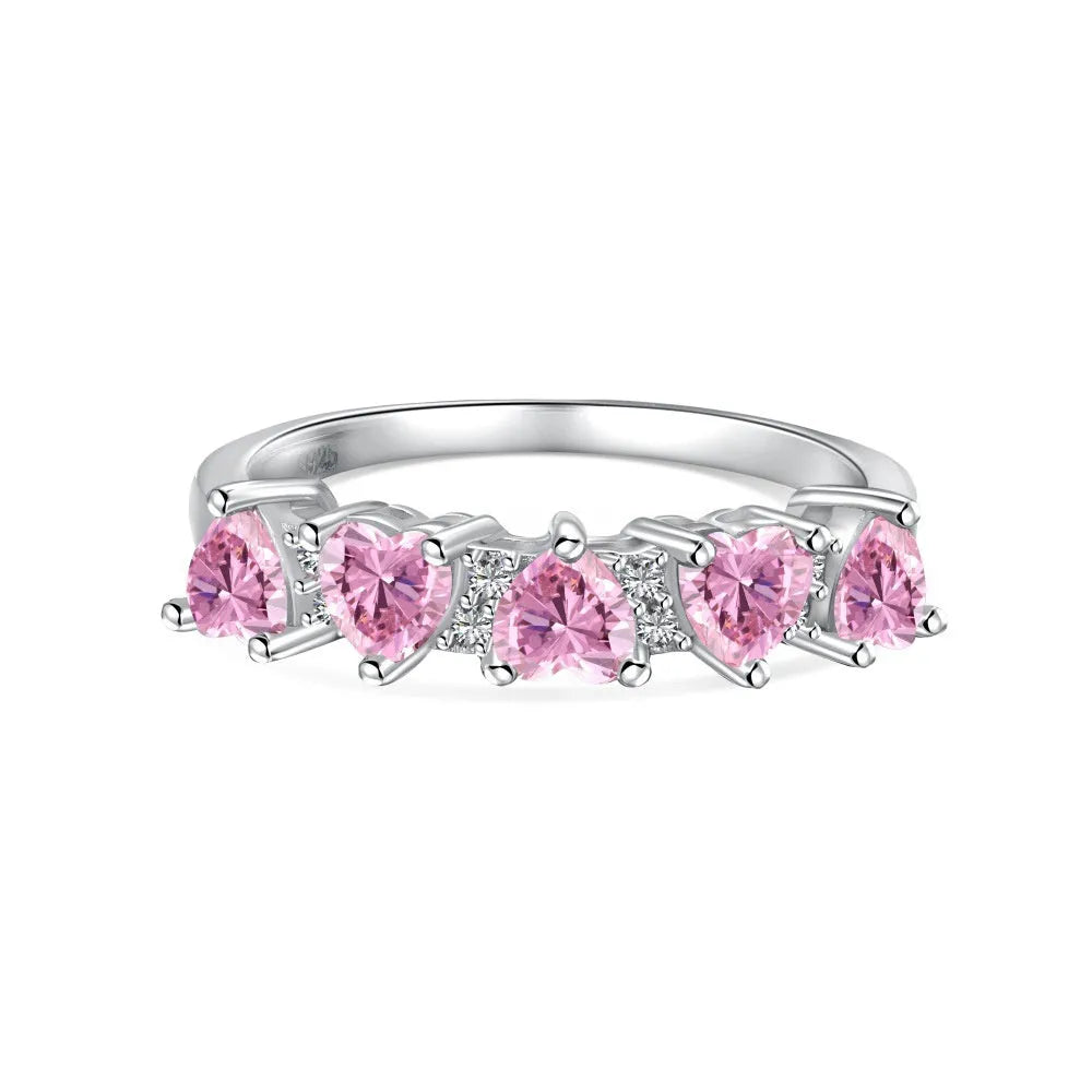 Sterling silver zircon rhinestone ring with adjustable open band in heart, wave, U-shape, drop and geometric designs