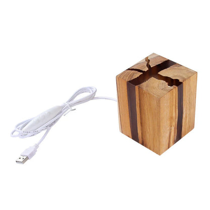 Adjustable wooden LED desk lamp with USB charging port and rustic design