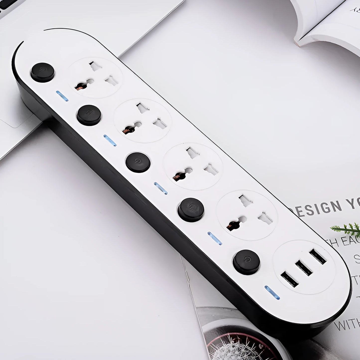 International power strip with multiple switches and USB charging ports