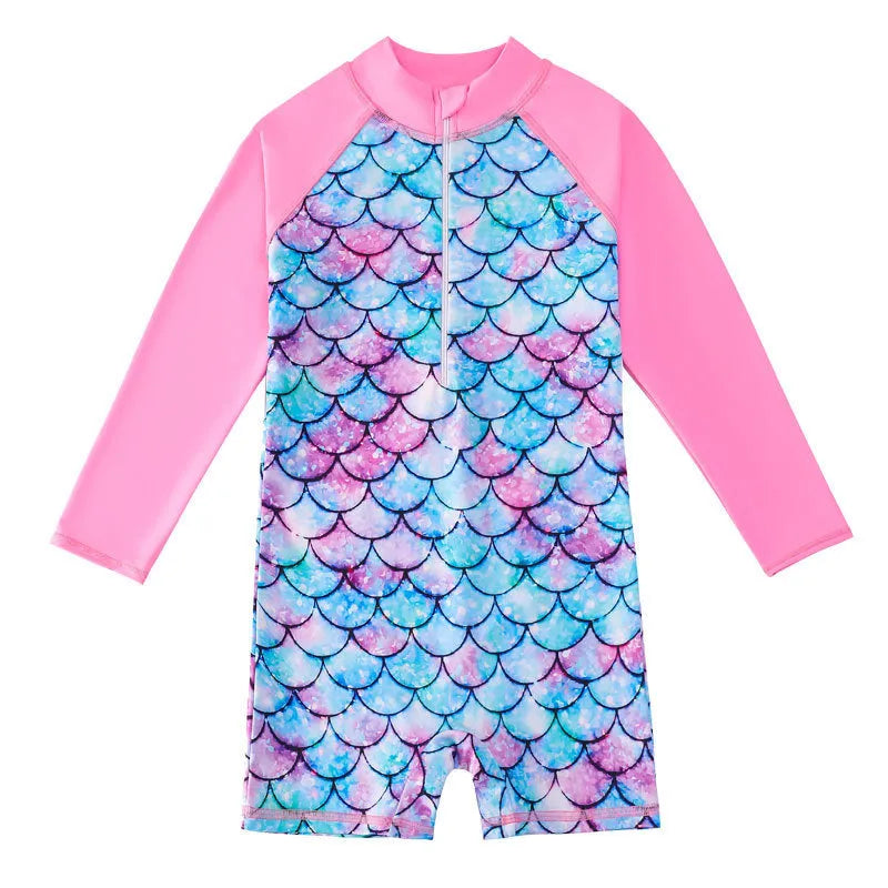 Girls' one-piece polyester swimsuit for swimming and wading, sizes 100cm to 150cm, eight colours