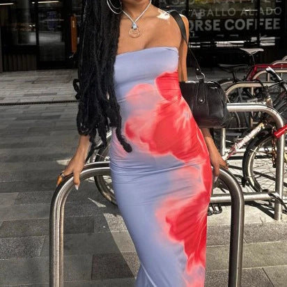 Versatile slit maxi dress in vibrant contrast colors, perfect for summer parties and beach outings