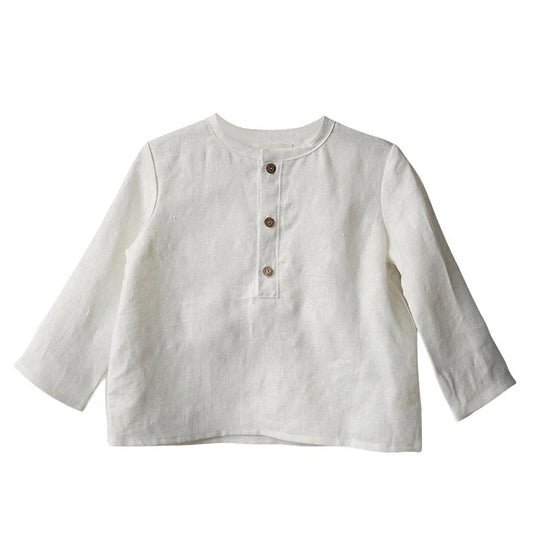 Boy's half-open collar linen shirt in green colour with long sleeves