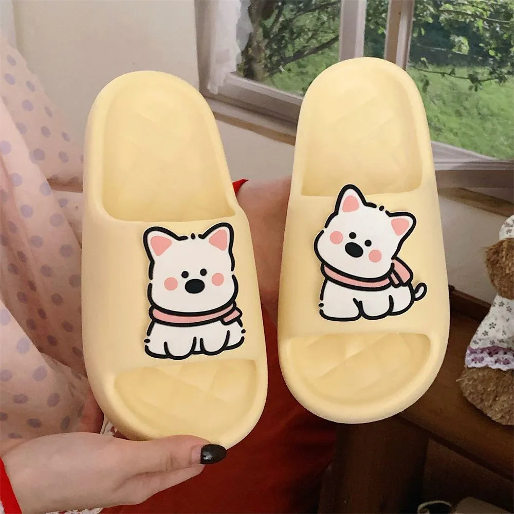 Rhombus patterned PVC slippers in cream white, a summer flip-flop with a thickening sole.
