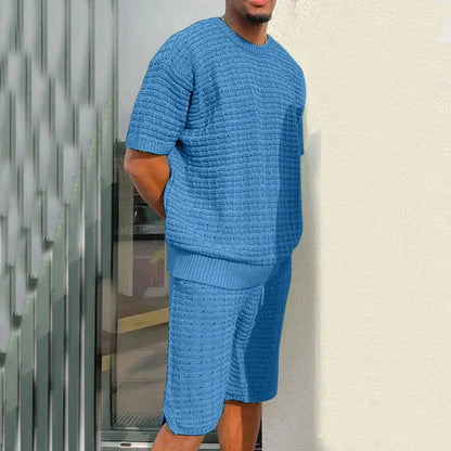 Men's summer outfit featuring a comfortable, breathable shirt and casual shorts set in a variety of color options