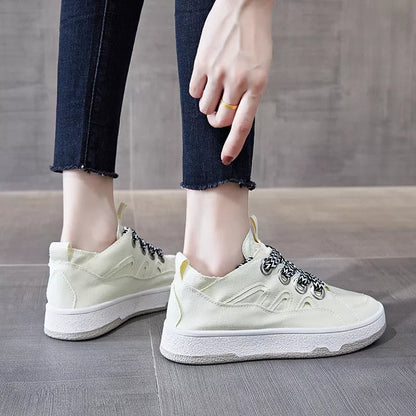 Women's canvas platform shoes in green, beige, and pink with breathable design and rubber sole