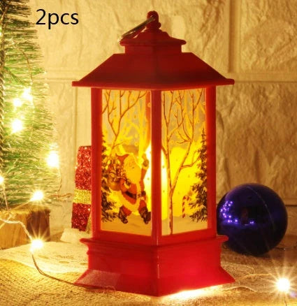 Festive LED Christmas lanterns with Santa Claus, snowman, and other holiday-themed designs