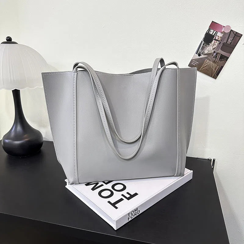 Women's PU single shoulder bag, horizontal square, 44x11x29cm, with synthetic leather lining and stitching, in grey, coffee, black, white, khaki or light brown