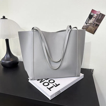 Women's PU single shoulder bag, horizontal square, 44x11x29cm, with synthetic leather lining and stitching, in grey, coffee, black, white, khaki or light brown