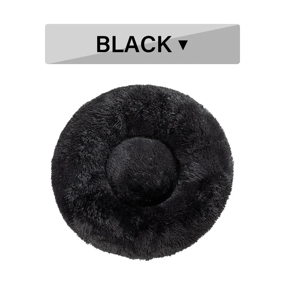 XXL fluffy donut dog bed in luxury long plush with 100cm diameter for large pets