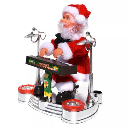 Electric Santa Claus Music Doll playing saxophone, guitar, and drums for holiday decoration