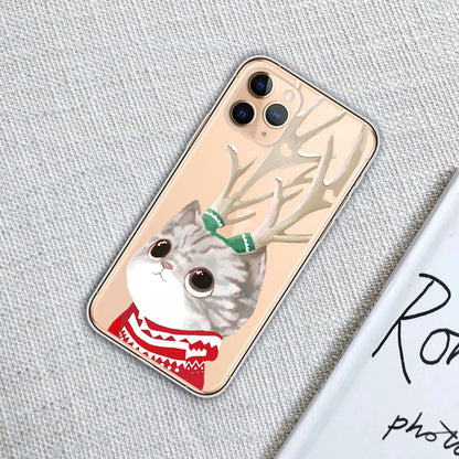 Christmas transparent phone case with festive design for iPhone models, available in eight styles.