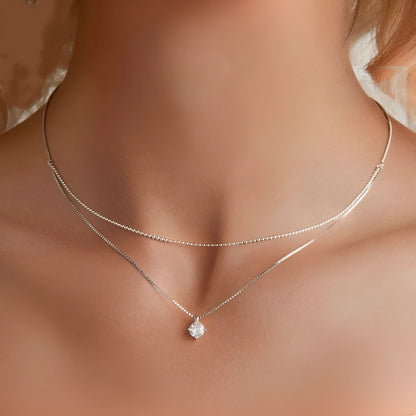 S925 sterling silver double-layer pendant necklace with a pearl chain in silver colour