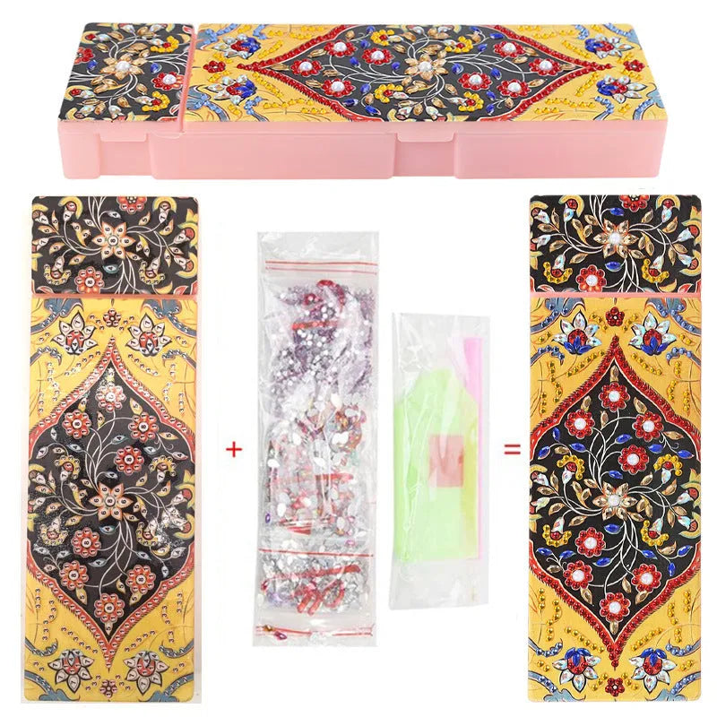 DIY diamond painting kit for creating personalised pencil case with resin sequin decoration on PU leather