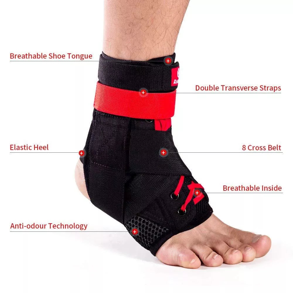 Kuangmi Adjustable Ankle Brace in Black and Red for sports injury prevention