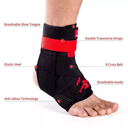 Kuangmi Adjustable Ankle Brace in Black and Red for sports injury prevention