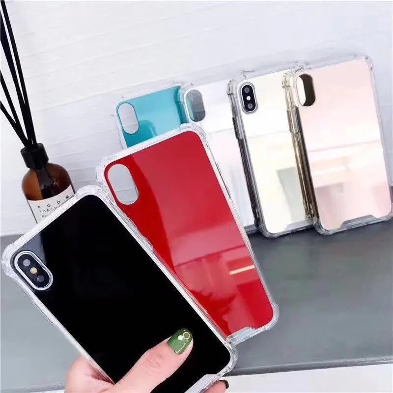 Mirror Phone Case for iPhone showing TPU material and built-in mirror surface