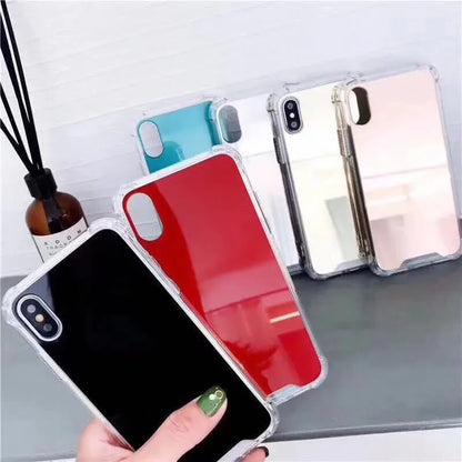 Mirror Phone Case for iPhone showing TPU material and built-in mirror surface
