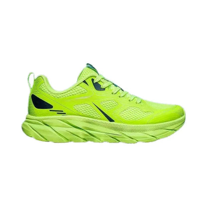 Men's and women's casual running shoes with mesh upper in red, beige, green, grey, or black.